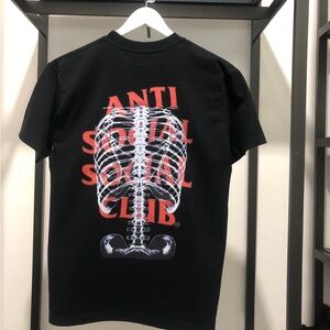 Anti Social Social Club Black T-Shirt with Red Logo and White Skeleton Print
